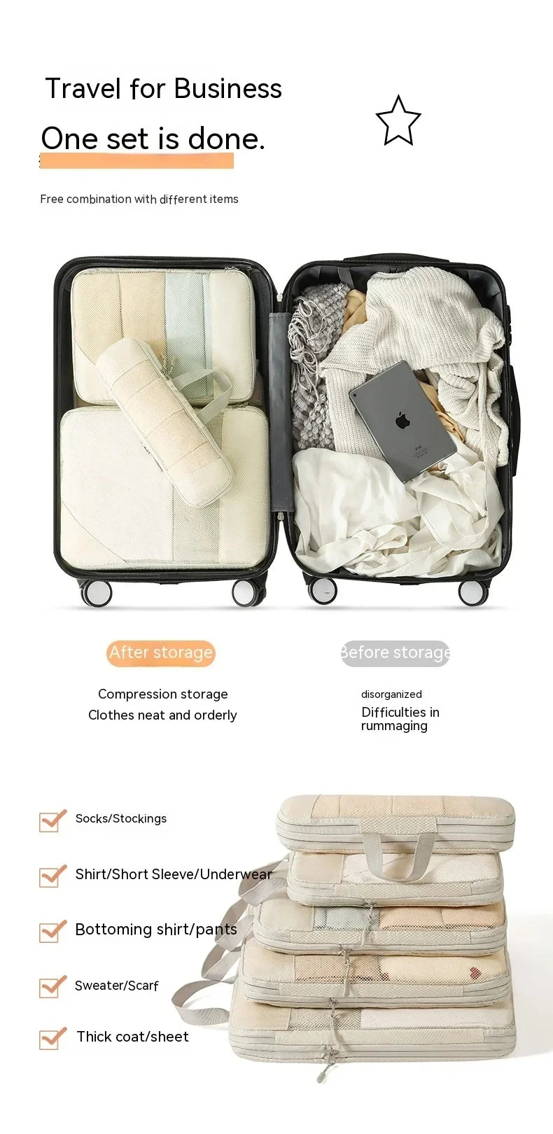 8pcs Travel Compression Bags